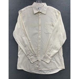 Bachrach Button Down Shirt Men's Size 17 Cream Long Sleeve Pockets Career Church